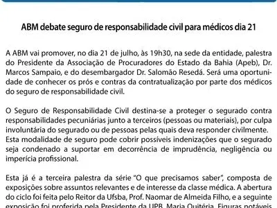 ABM debate seguro de responsabilidade civil para médicos dia 21