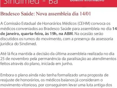 Bradesco Saúde: Nova assembleia dia 14/01