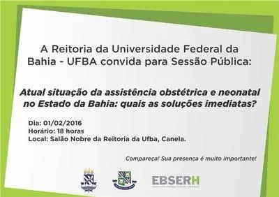 Sessão pública na UFBA abordará assistência obstétrica e neonatal na Bahia